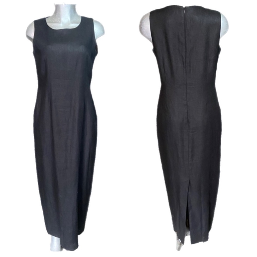 Spencer Jeremy Black 100% Linen Maxi Dress Medium Sleeveless Business Minimalist